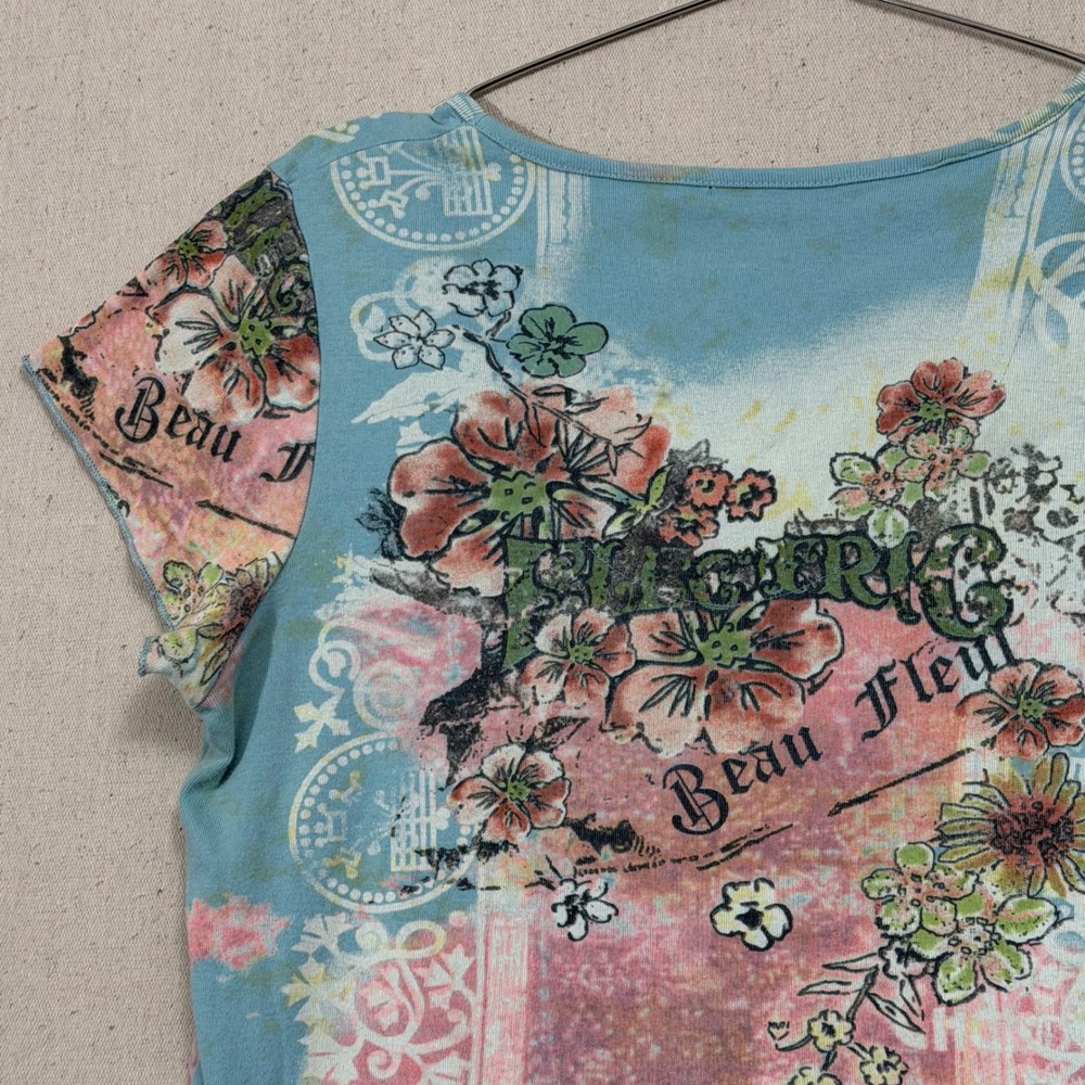 Y2K Boho Floral‎ Graphic Tee Rhinestone Embellished Whimsigoth Fairy Top - Picture 7 of 11
